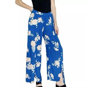 Roxy Wide Leg Pants Flowy Palazzo Boho Coastal Cottage Hippie Leg Slit Medium